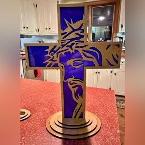 Hand crafted by me wood cross with Jesus Face Lrg 10” or Sm 6.5” made to order